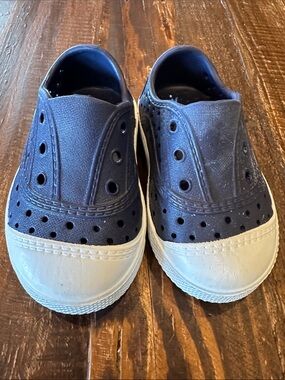 Little me slip On rubber sneaker in Navy and White- size 4